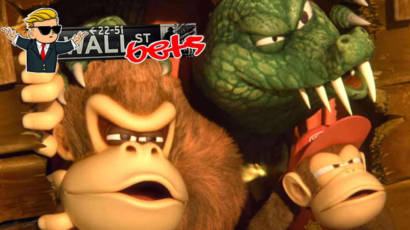 Donkey Kong and Diddy Kong look on suspeciusly