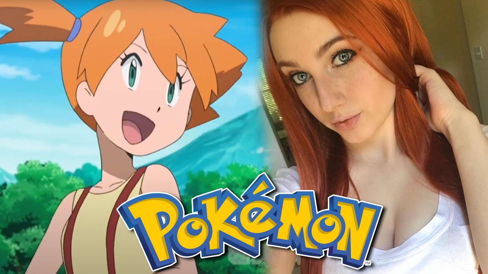 Screenshot of Misty in Pokemon anime next to a cosplayer.