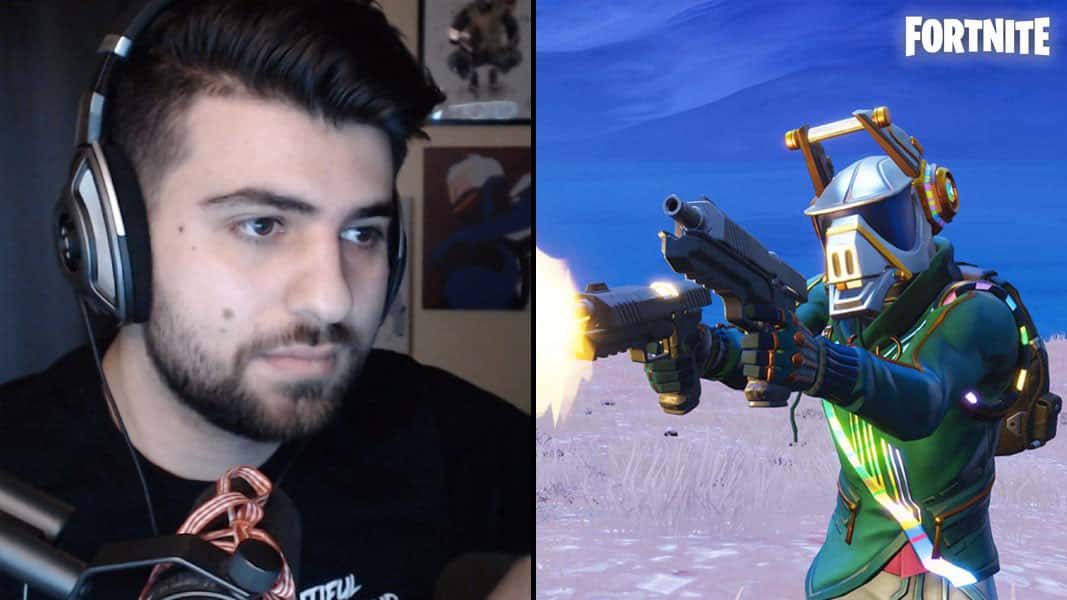 SypherPK and a Fortnite character with two guns