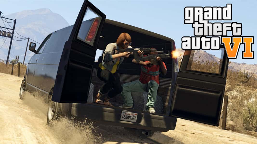 GTA characters shooting out the back of a van