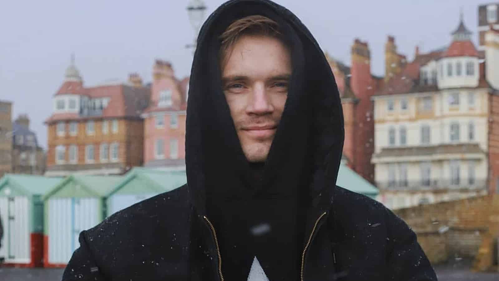 PewDiePie wearing hoodie in the snow