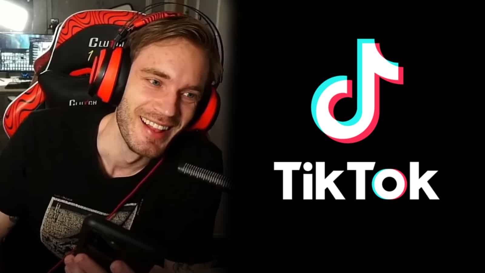 YouTuber PewDiePie laughing next to TikTok logo