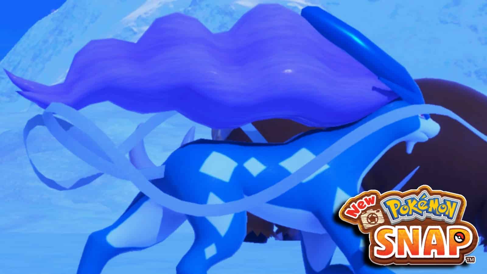 Suicine running in New Pokemon Snap next to logo