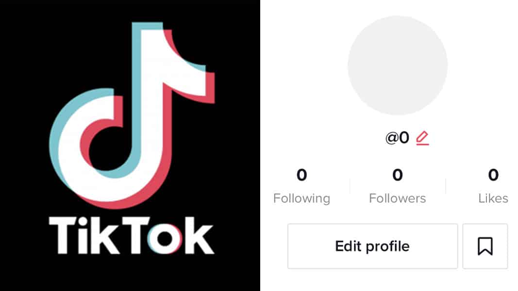 TikTok logo and an account with 0 followers