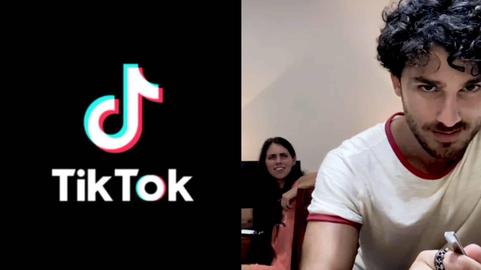TikTok user doing the 'Candice' prank next to the TikTok logo