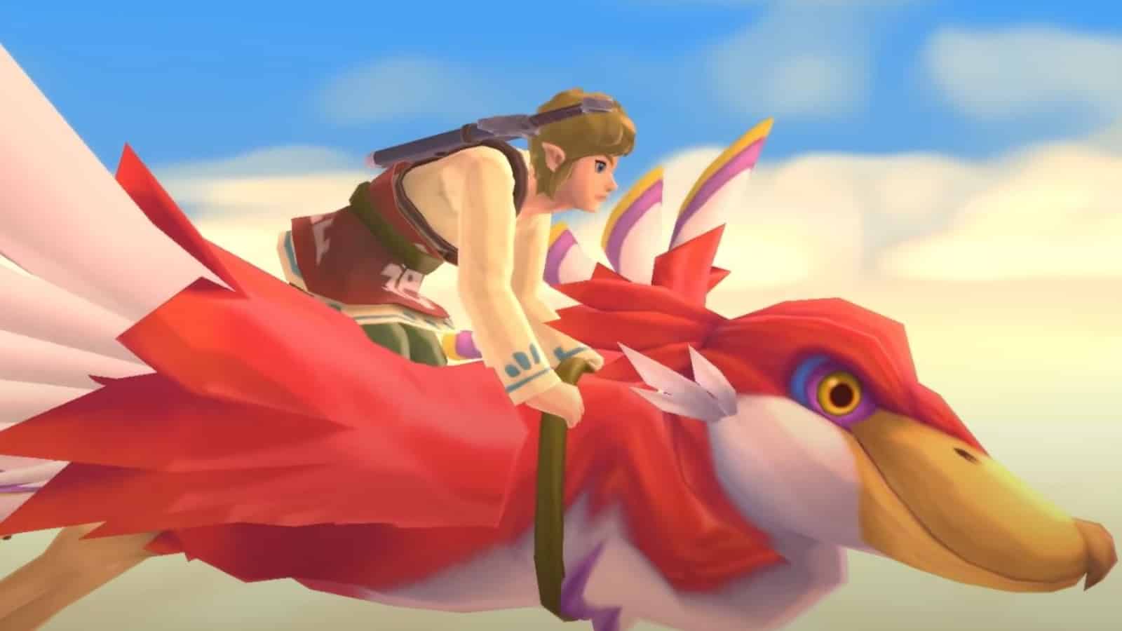 Link in Legend of Zelda Skyward Sword HD flying