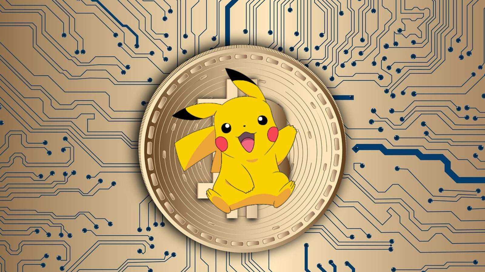 Pokemon mascot Pikachu on top of Bitcoin logo
