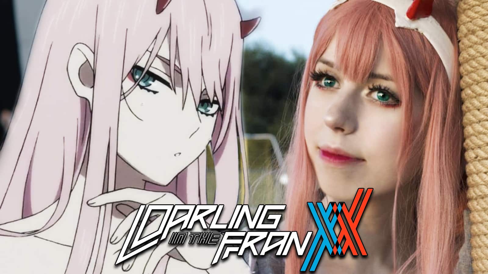 Darling in the Franxx Zero Two next to cosplay