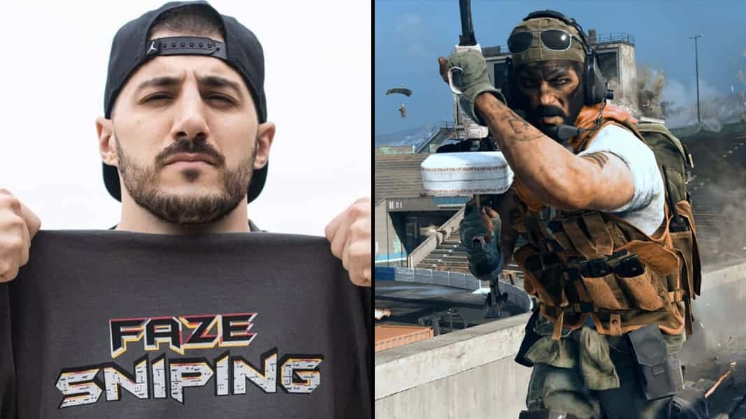 Nickmercs and a Faze shirt alongside a Warzone character
