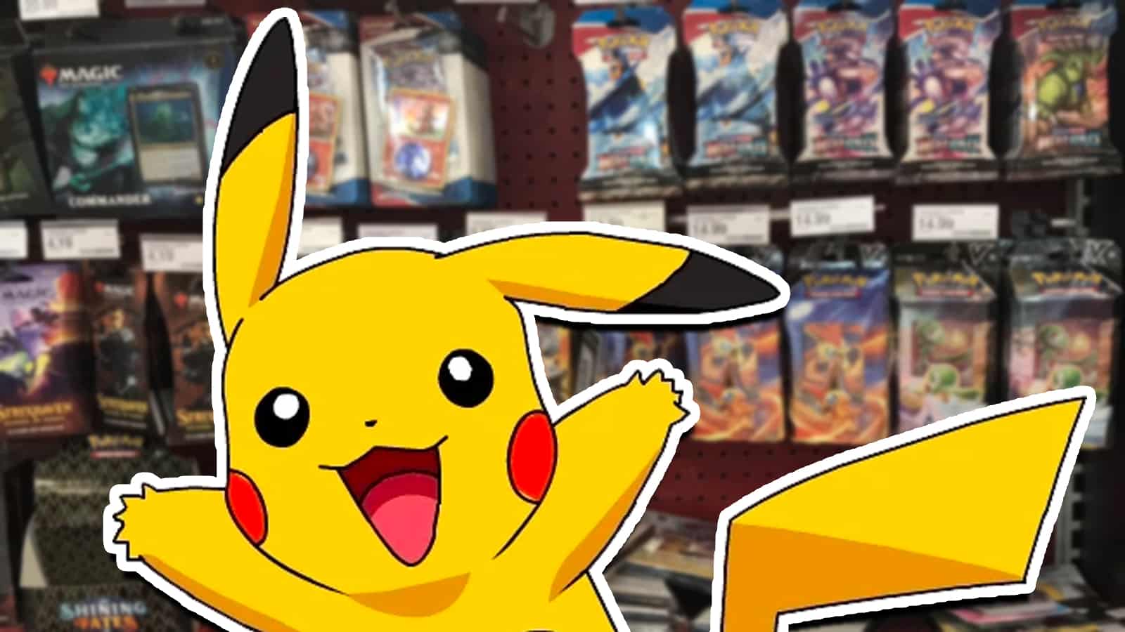 Smiling Pikachu in front of Target shelves