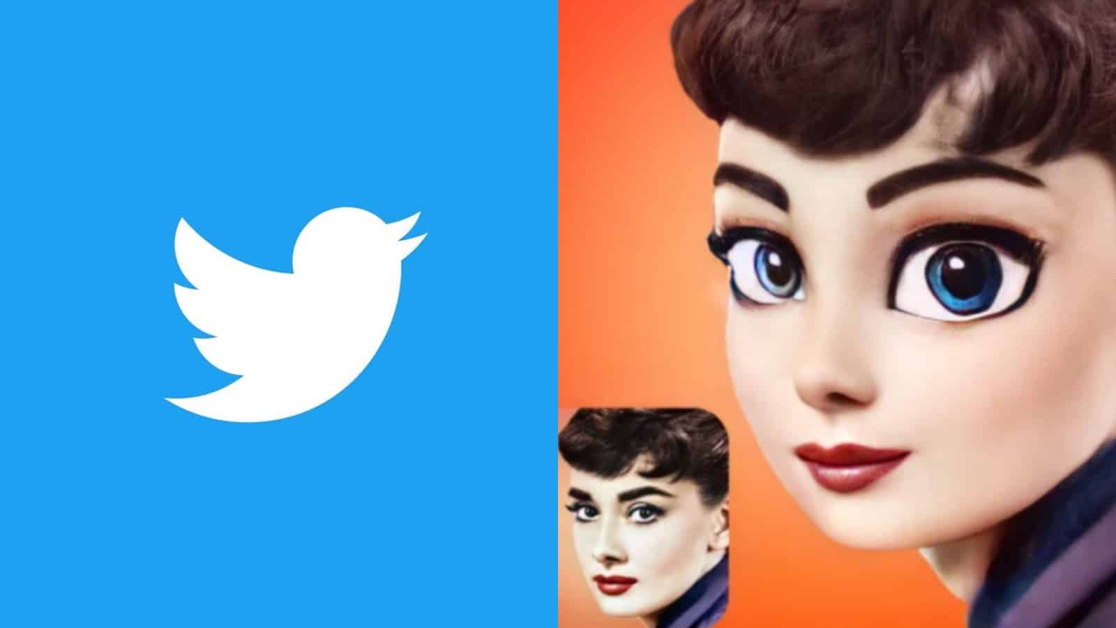 Twitter logo next to a cartoon face
