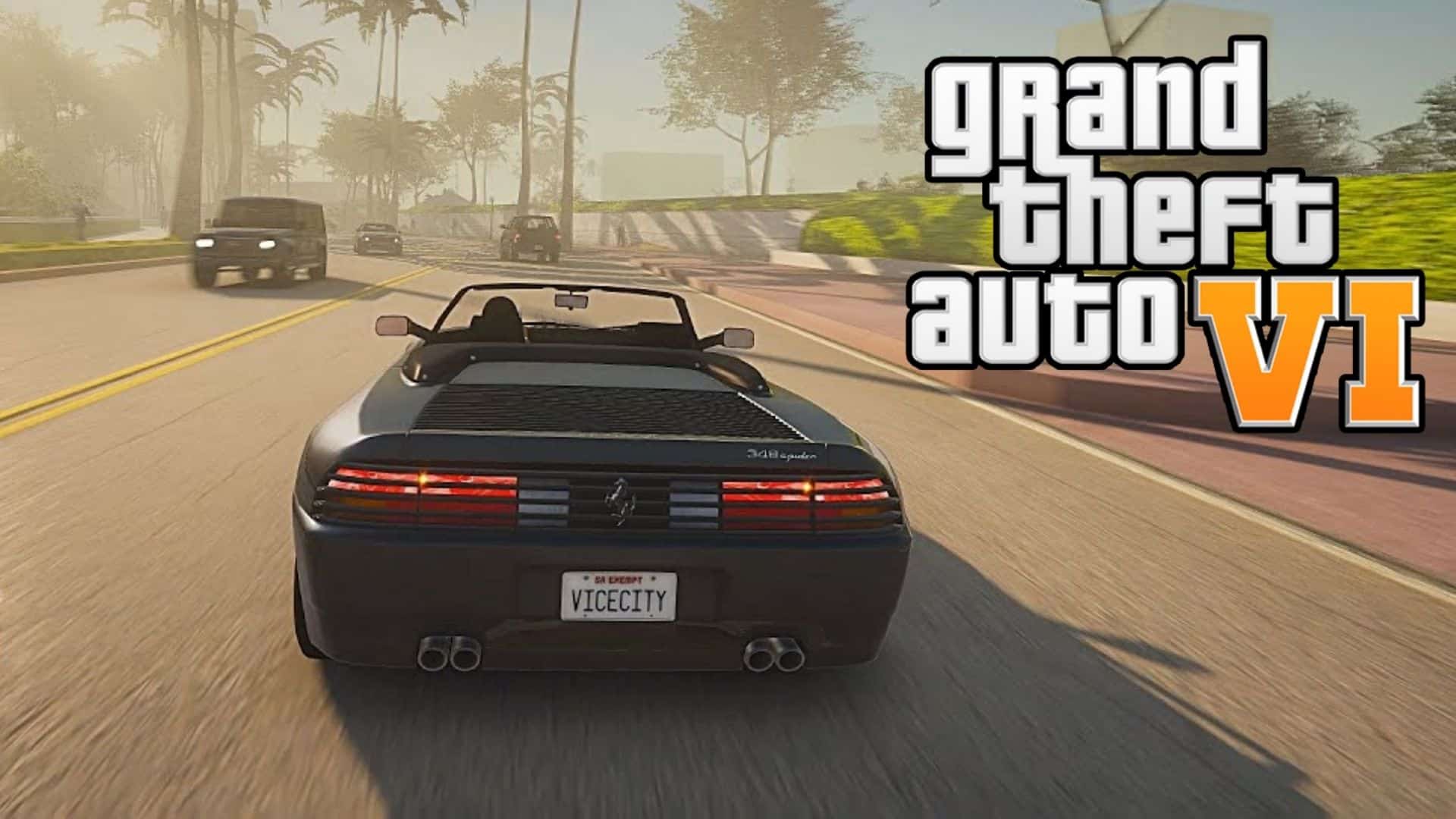 GTA 5 modded ferrari with player driving around Vice City