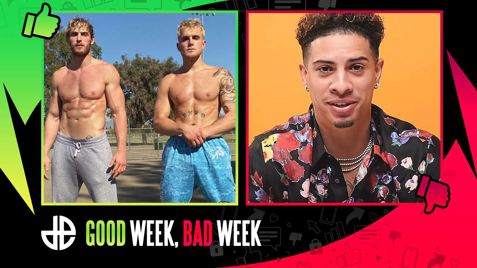 Logan and Jake Paul with Austin McBroom Good Week, Bad Week header