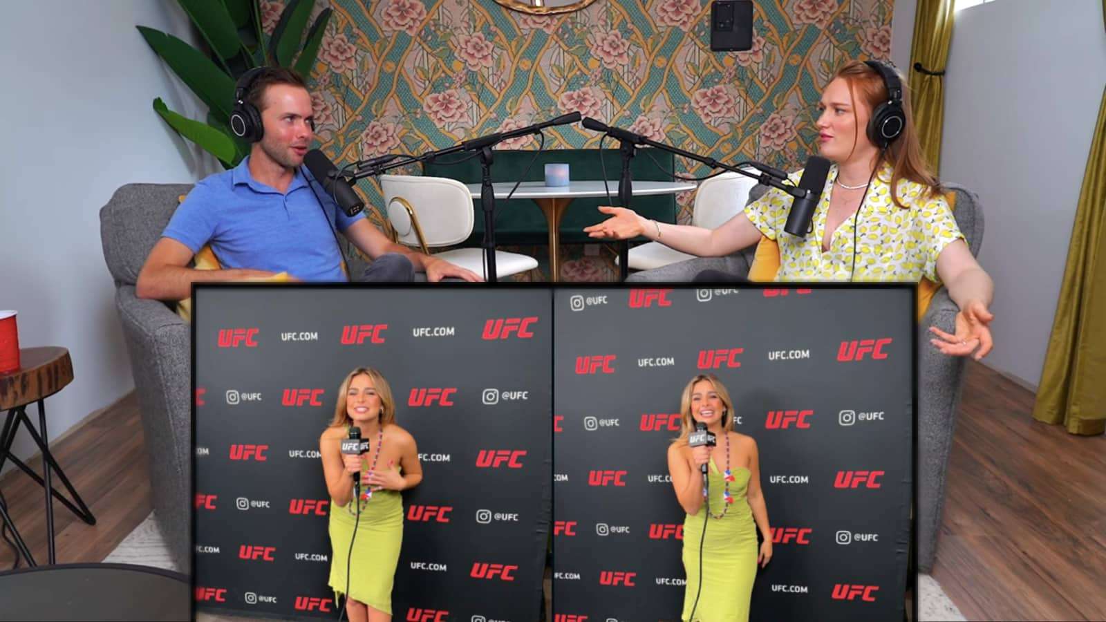 Lizze Gordon and Ryland Adams discussing Addison Rae's UFC reporting role