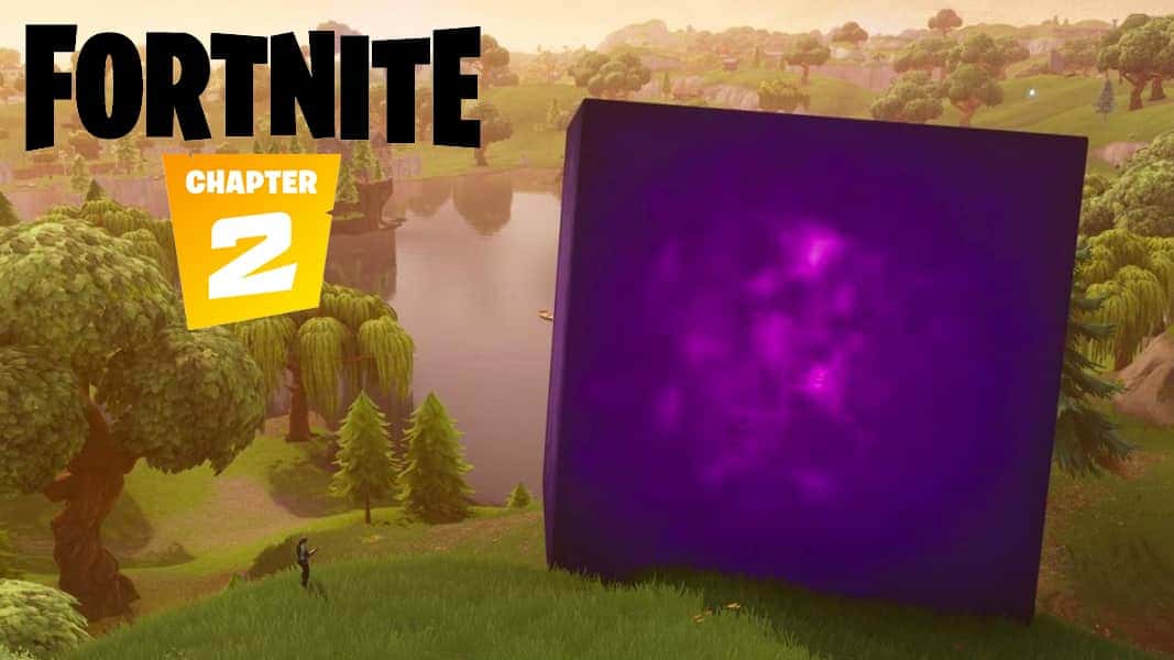 Fortnite Chapter Two logo with Kevin the Cube