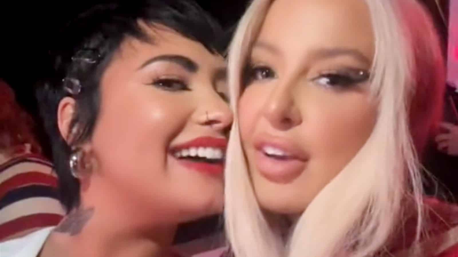 Demi Lovato and Tana Mongeau at a party