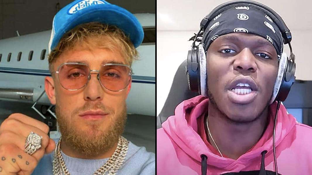 Jake Paul with a balled fist side-by-side with KSI talking