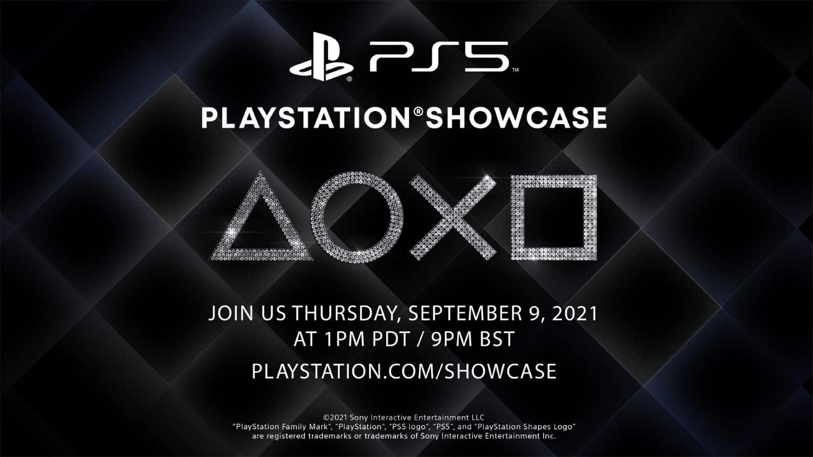 Promotional image from Sony showing the date of the PlayStation showcase, along with diamond-style PlayStation icons