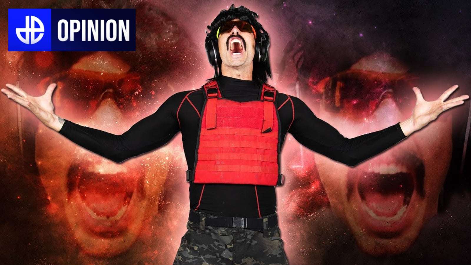 Dr Disrespect stands yelling in front of YouTube after his Twitch ban.