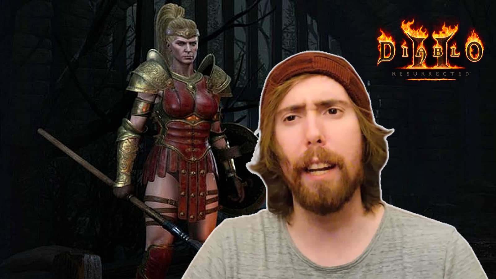 Asmongold with Diablo 2 Amazon in background