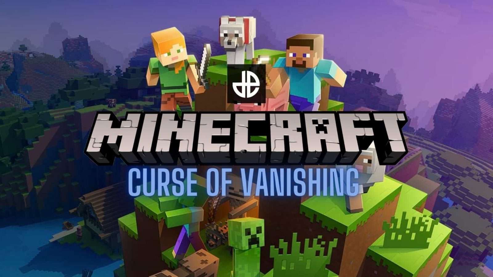 Minecraft artwork and logo with the words 'Curse of Vanishing'