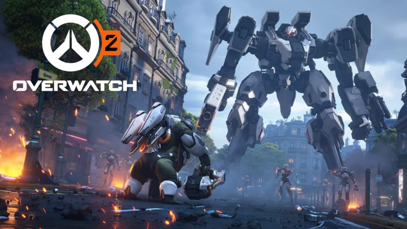 Winston fights giant robot in Overwatch 2