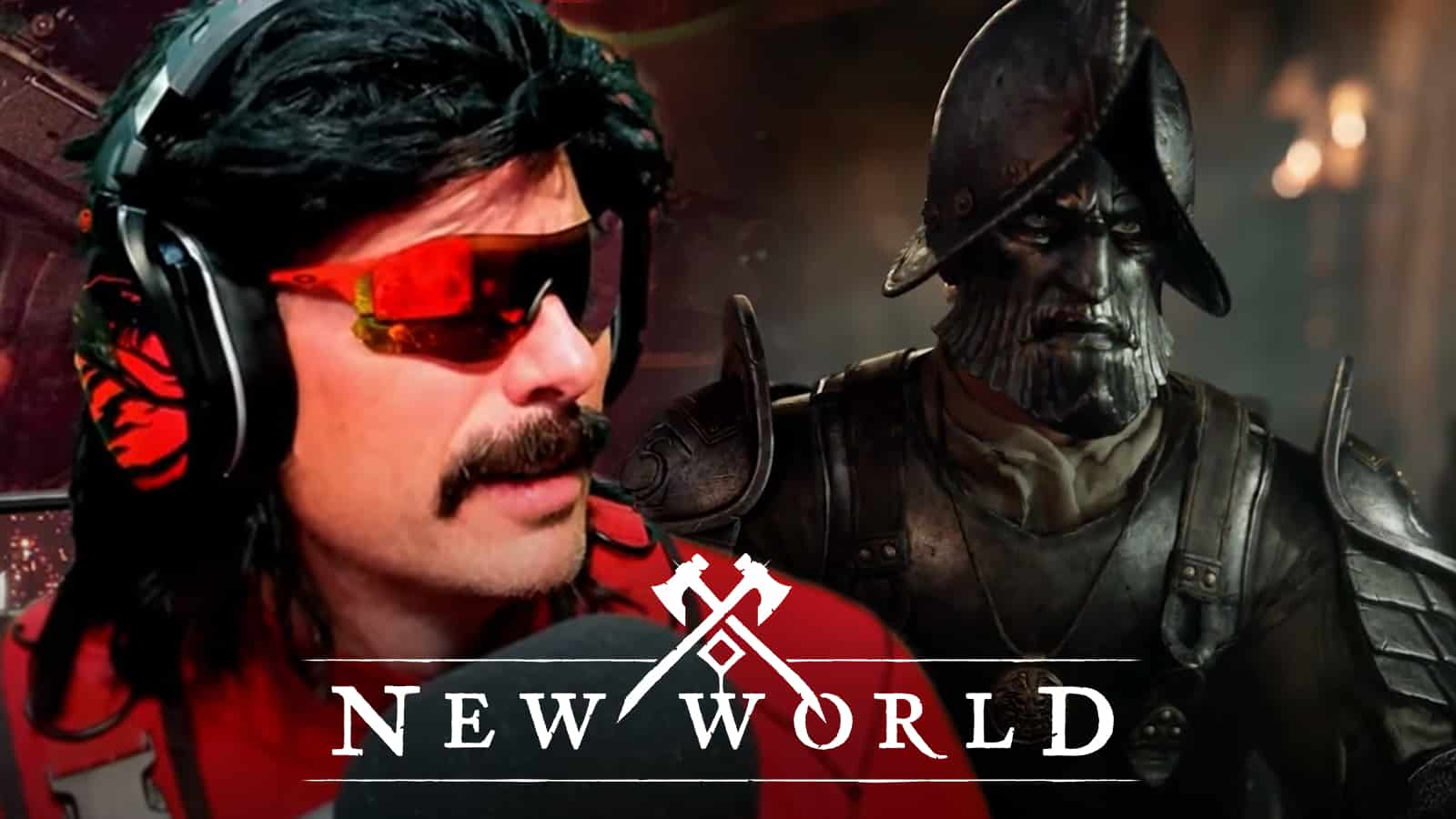 Dr Disrespect stares at New World during YouTube stream.