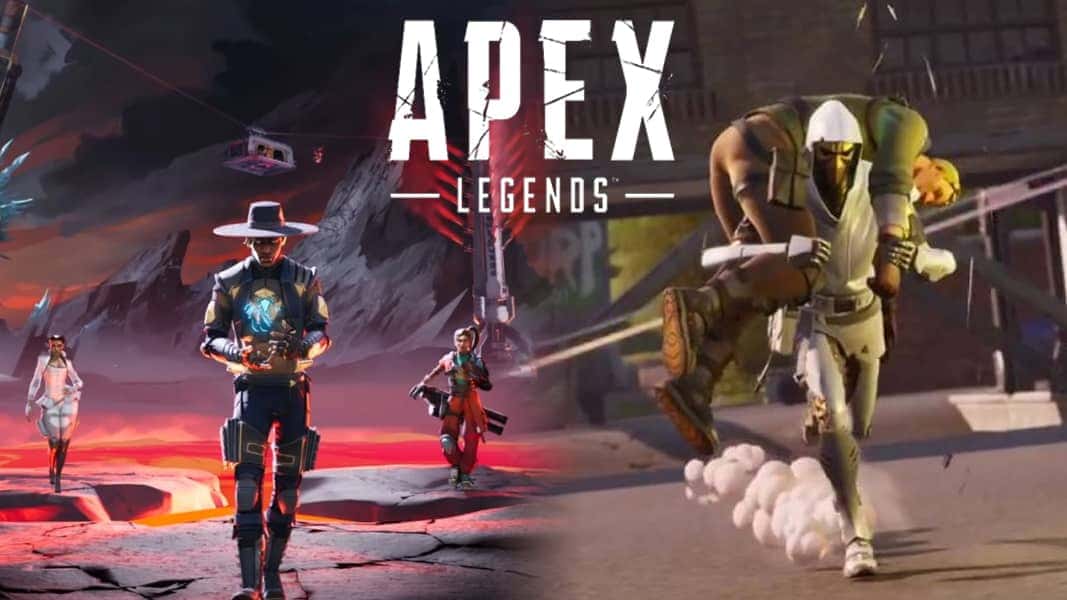 Seer in Apex Legends next to Fortnite chatacter carrying teammate