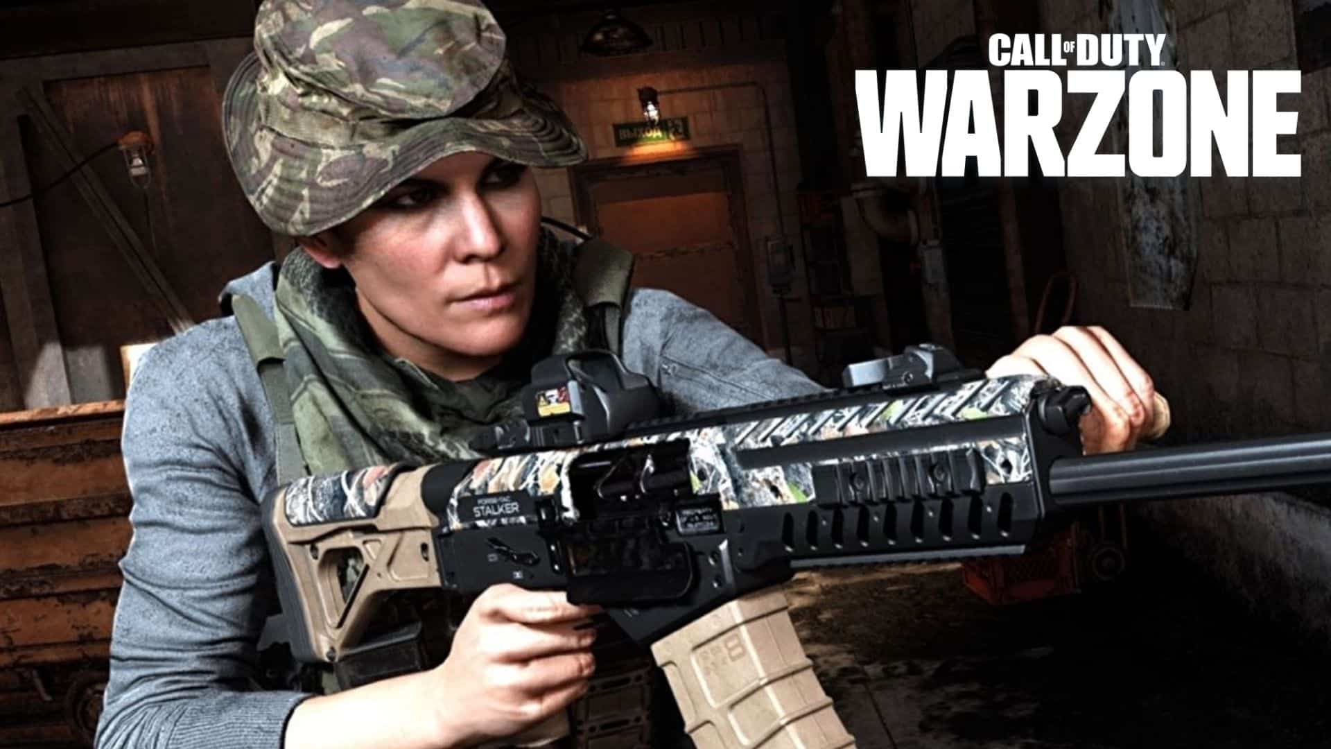 Female warzone character eyeing up shot with shotgun