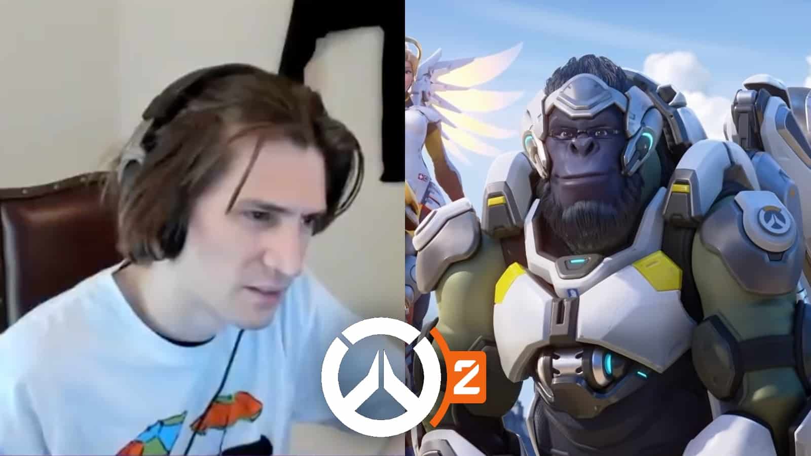 xQc and Winston with Overwatch 2 logo