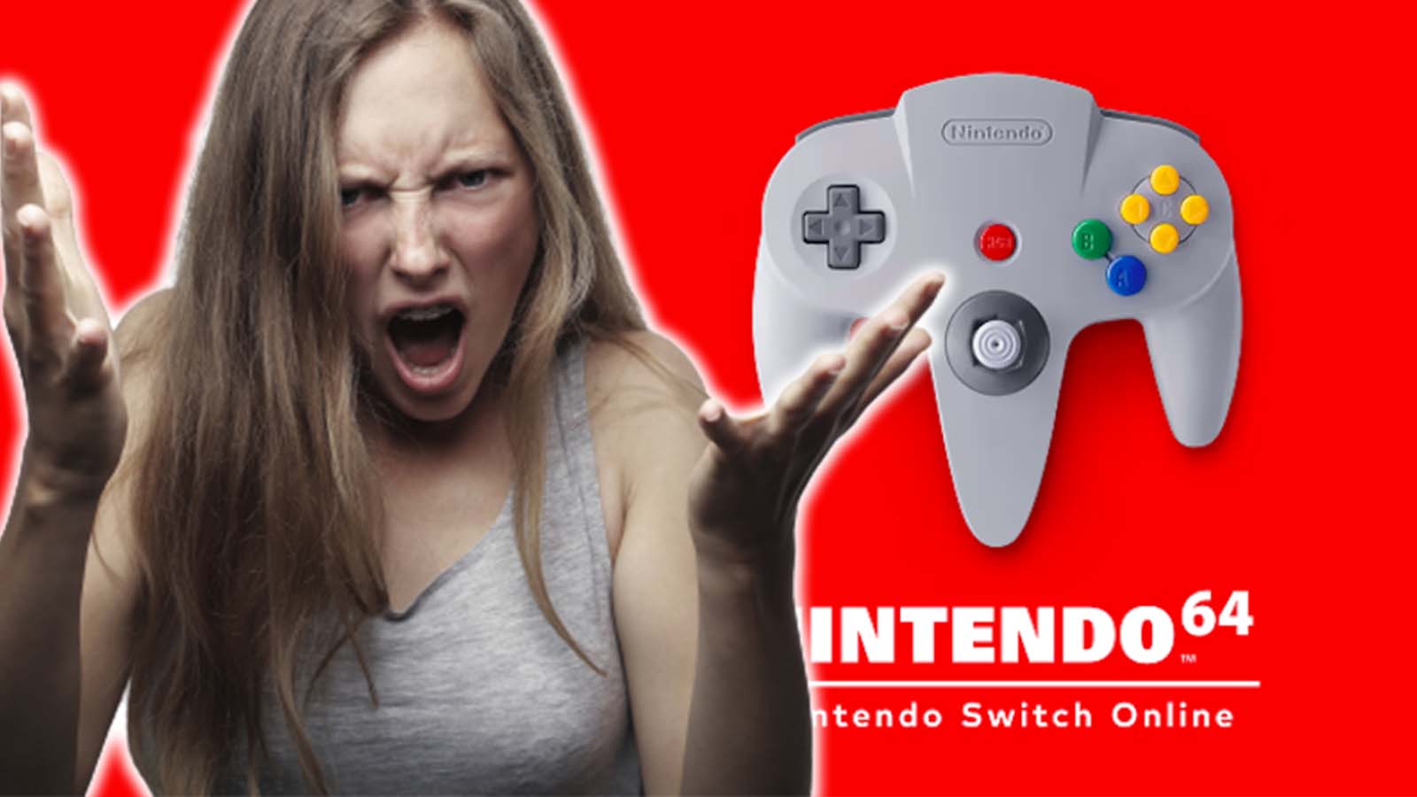 angry woman with nintendo 64 controller