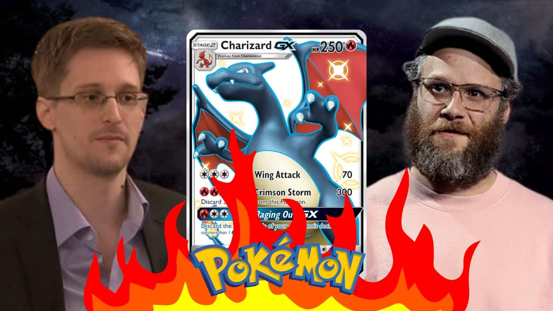 pokemon card burning with snowden and rogan