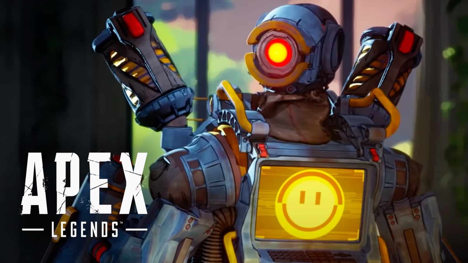 Pathfinder from Apex Legends with a smiley face on his chest display