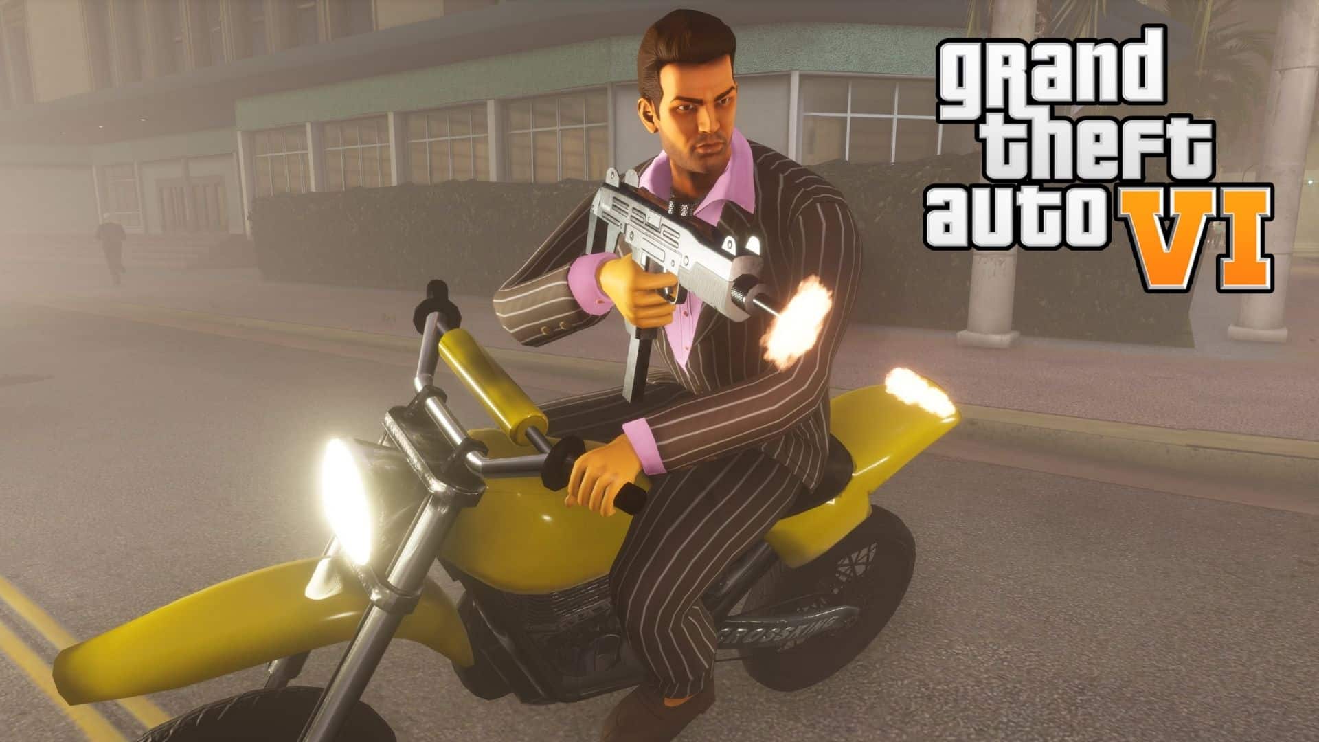 Tommy Vercetti in GTA Remastered trilogy riding yellow sanchez