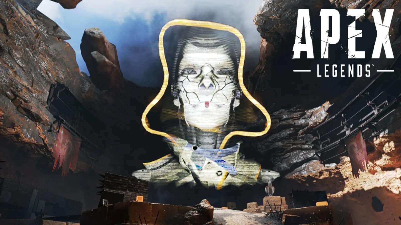 Ash's face in holographic form with Apex Legends logo next to her