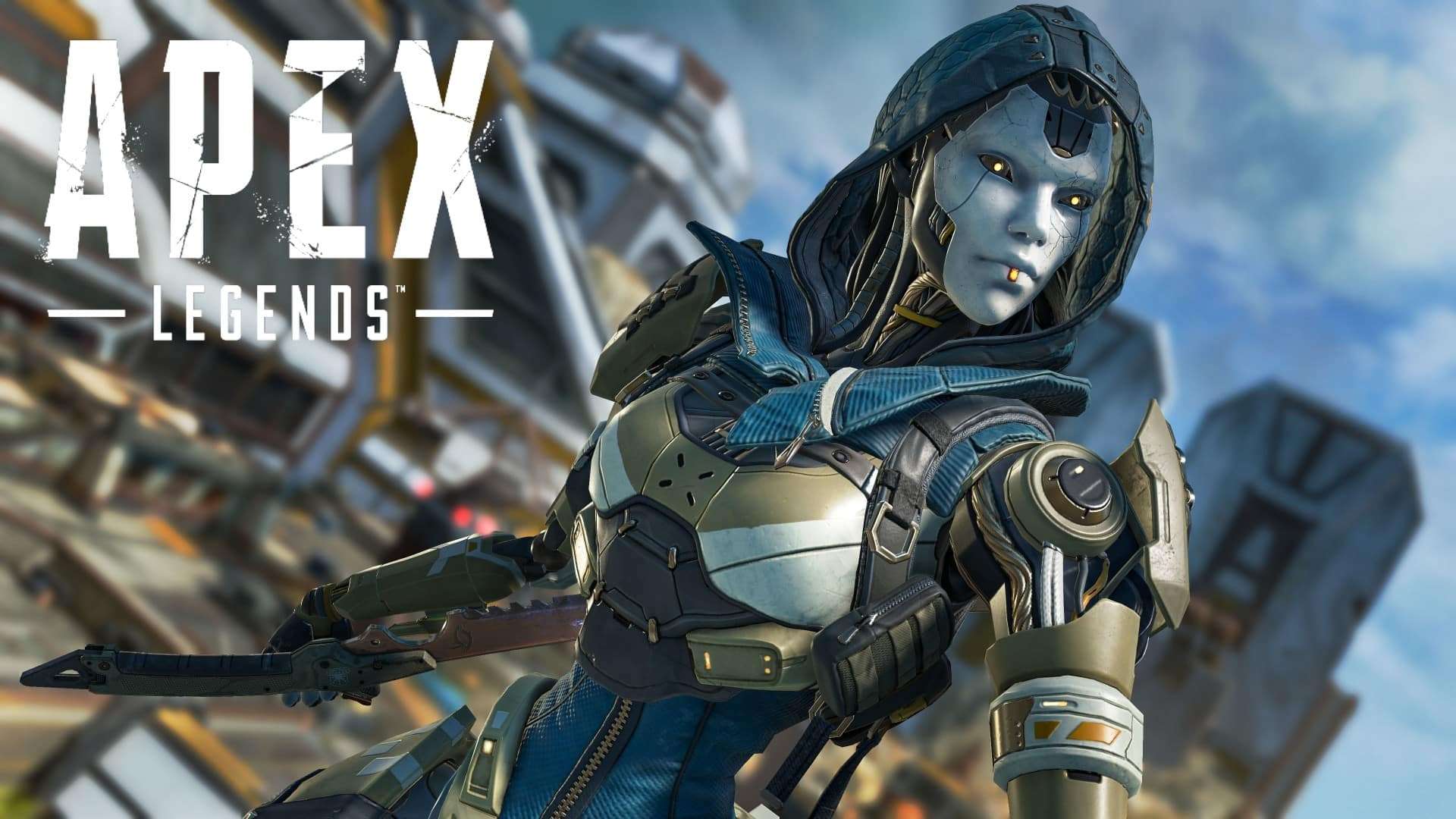 Ash in Apex Legends with the Logo beside her