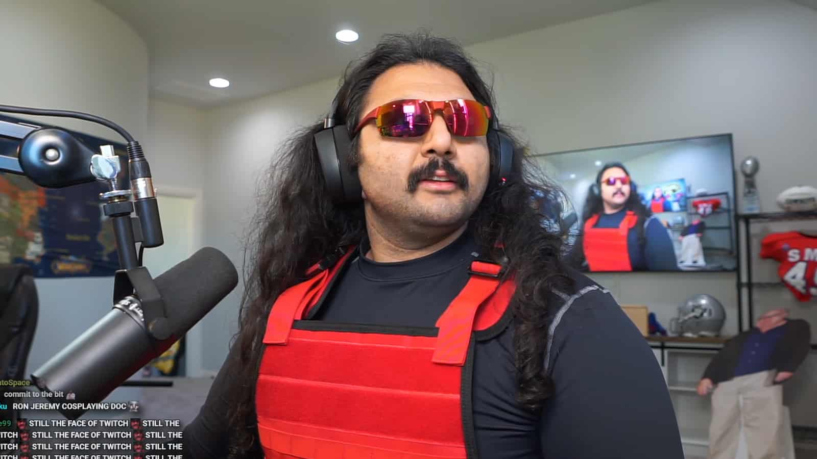 Twitch streamer Esfand dressed up like Dr Disrespect for Halloween stream