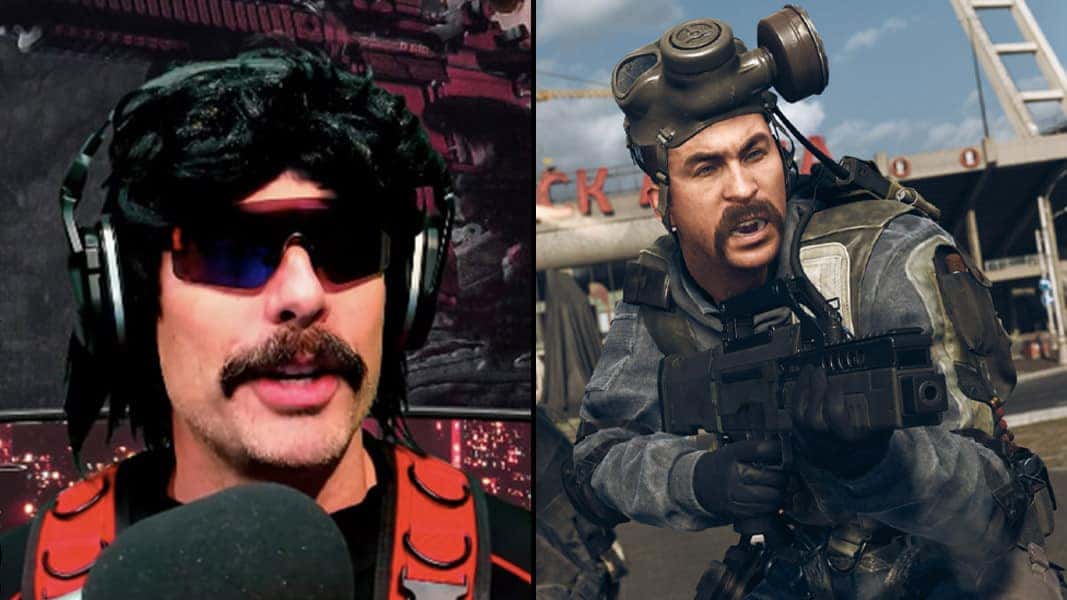Dr Disrespect talking into a mic alongside Captain Price in Warzone