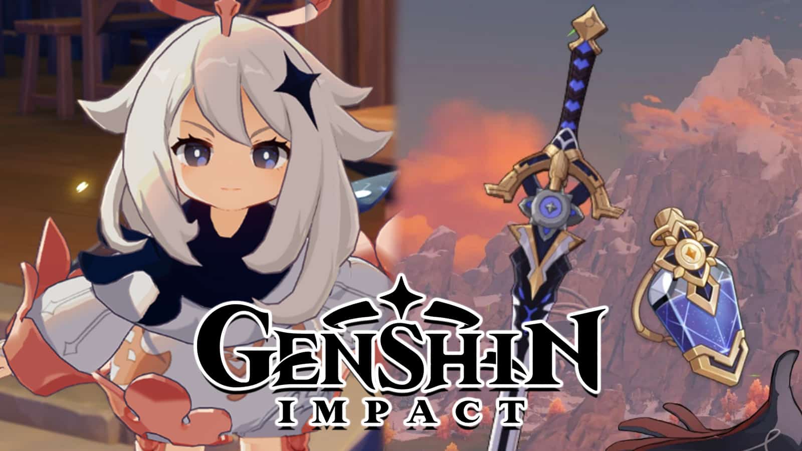 Genshin Impact Paimon next to Cinnabar Spindle Weapon