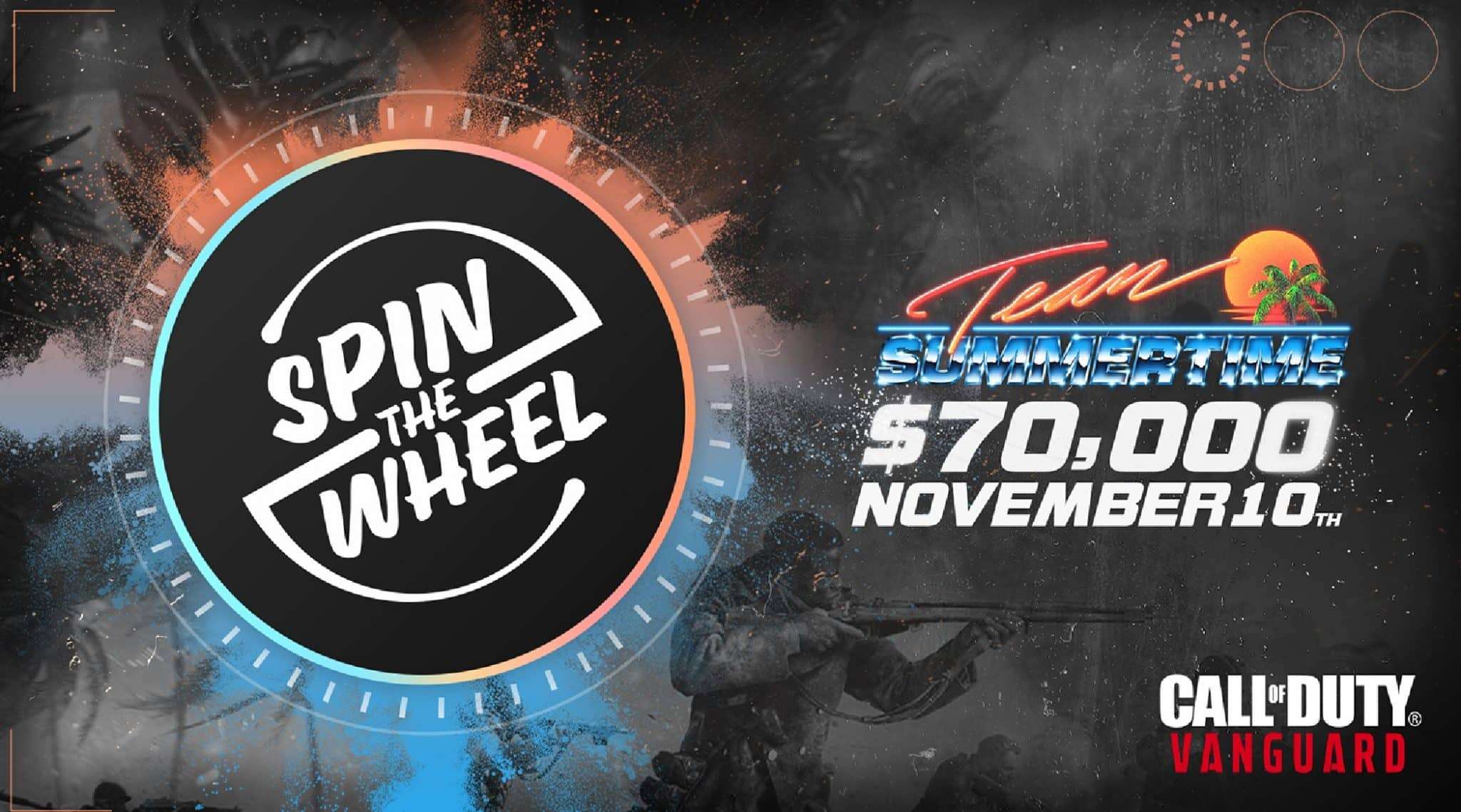Graphic promoting Team Summertime's $70K Spin The Wheel CoD Vanguard event