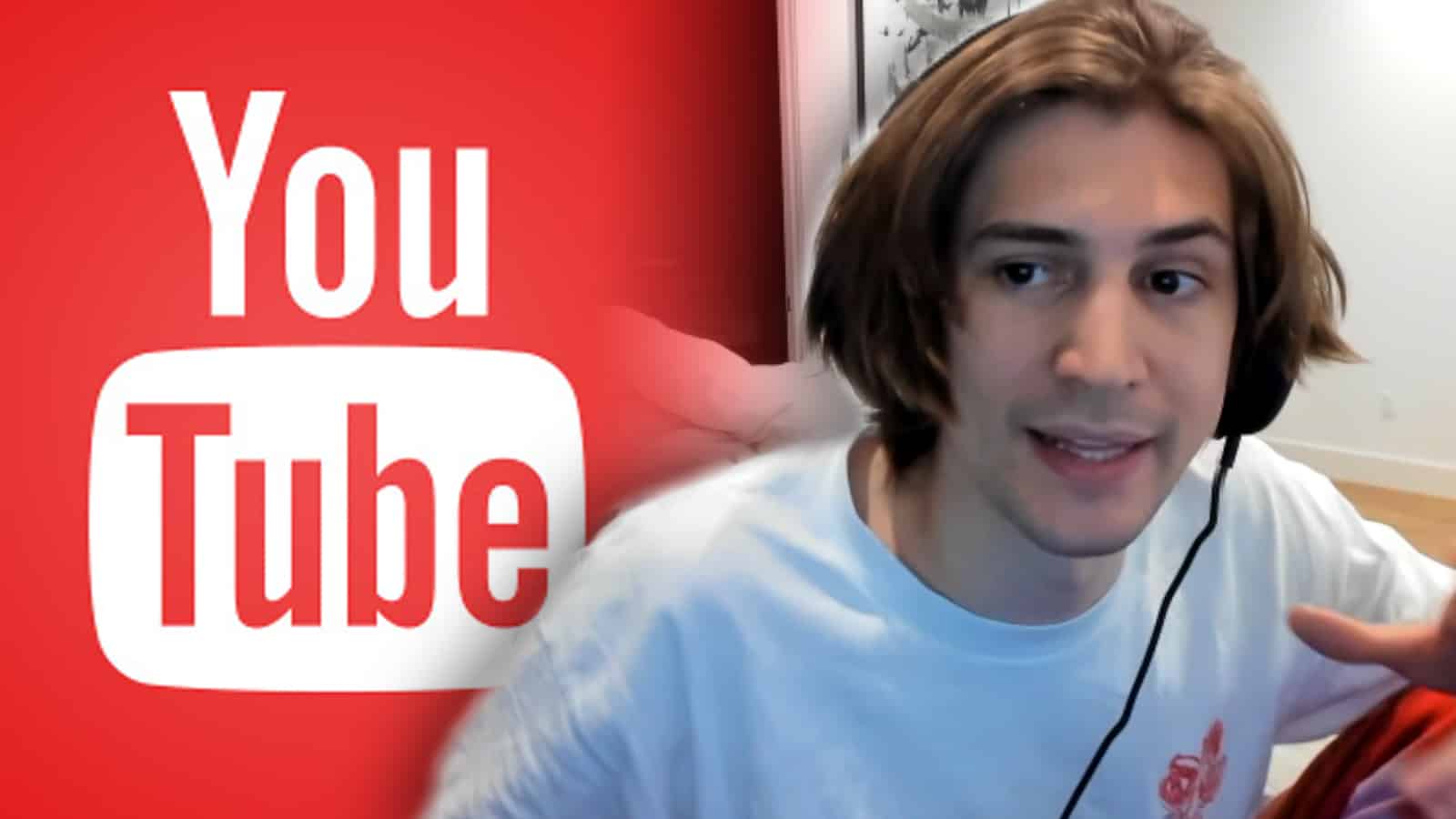 xQc on Twitch looking at YouTube logo.
