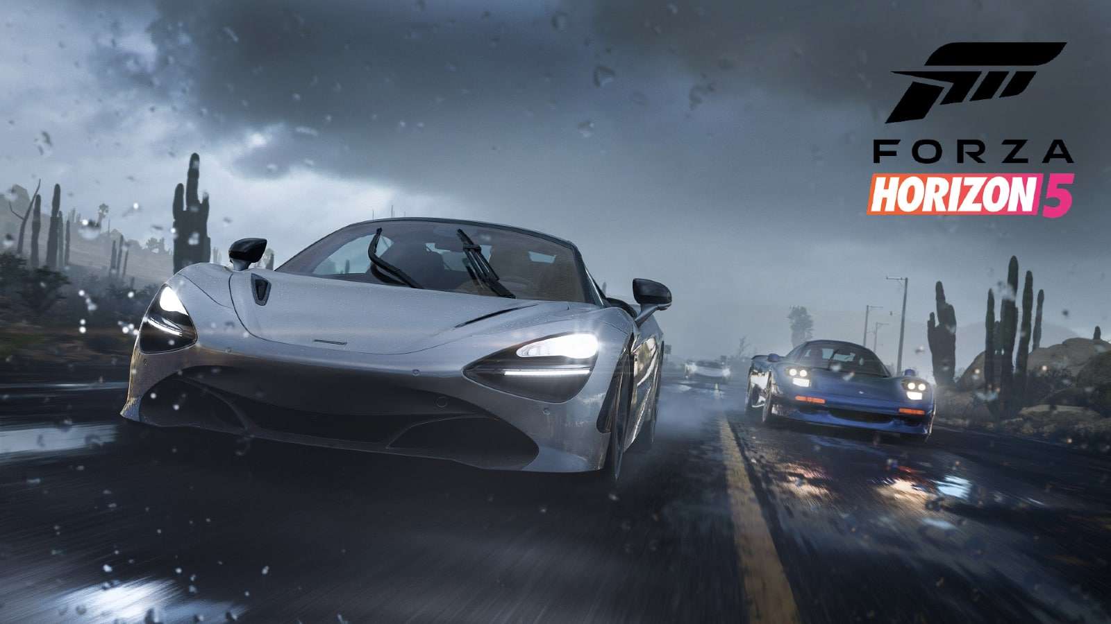 two cars racing in Forza Horizon 5's goliath event