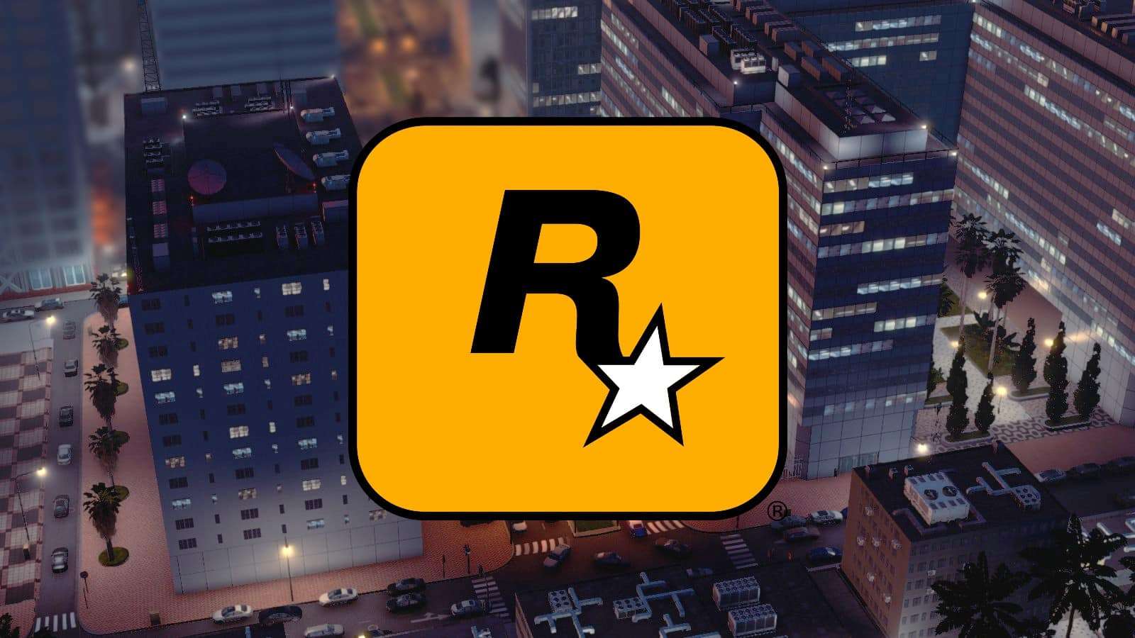 Rockstar logo superimposed over an aerial view of Vice City