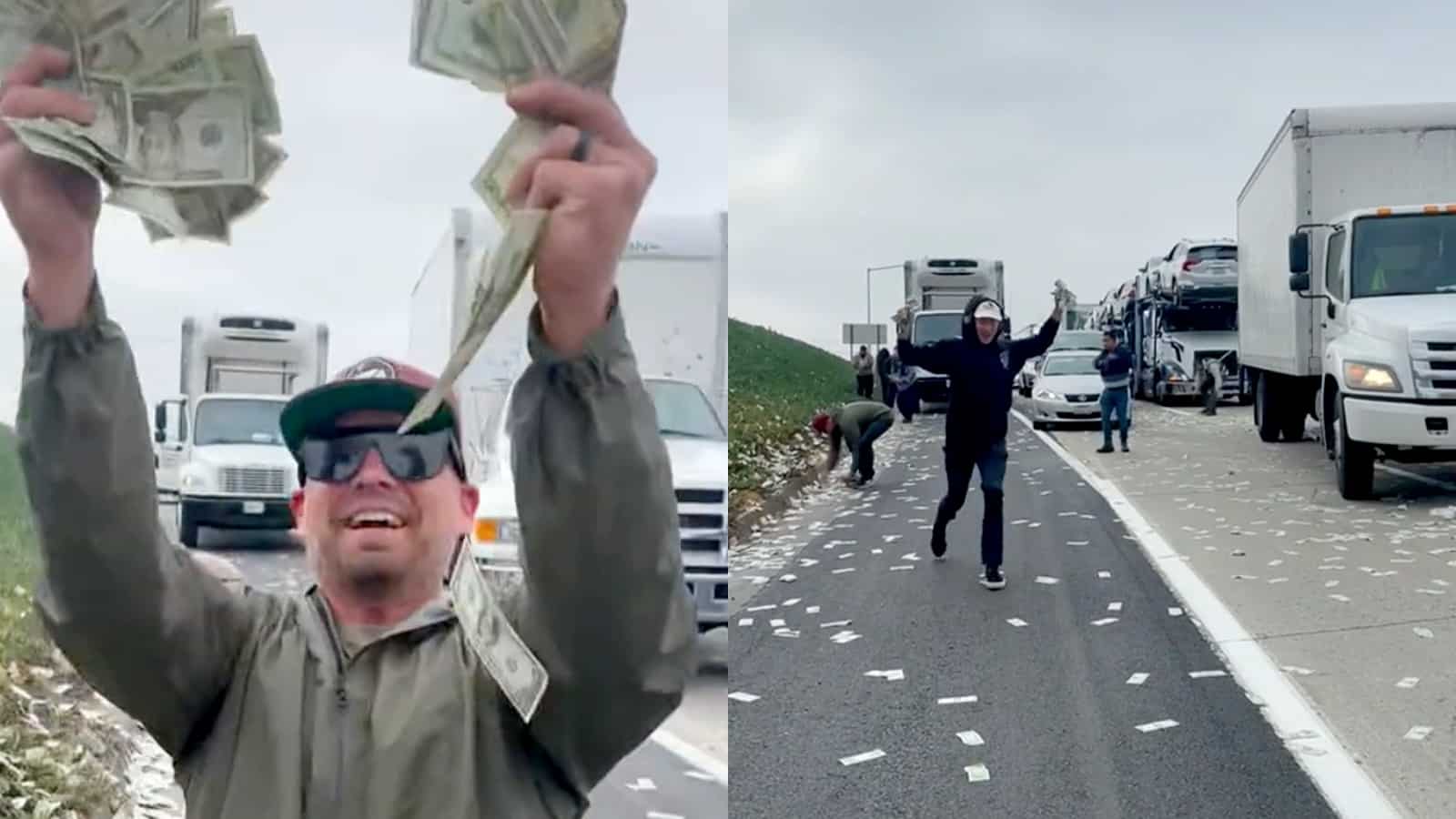 Man holding money on the freeway