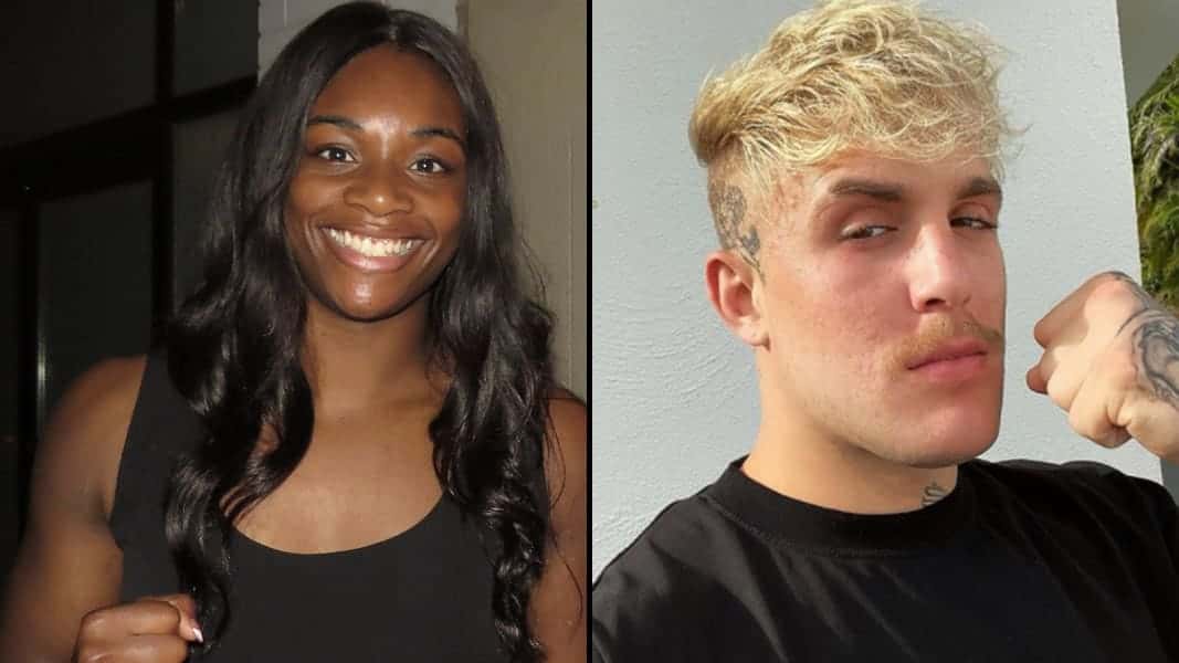 Claressa Shields and Jake Paul balling fists side-by-side