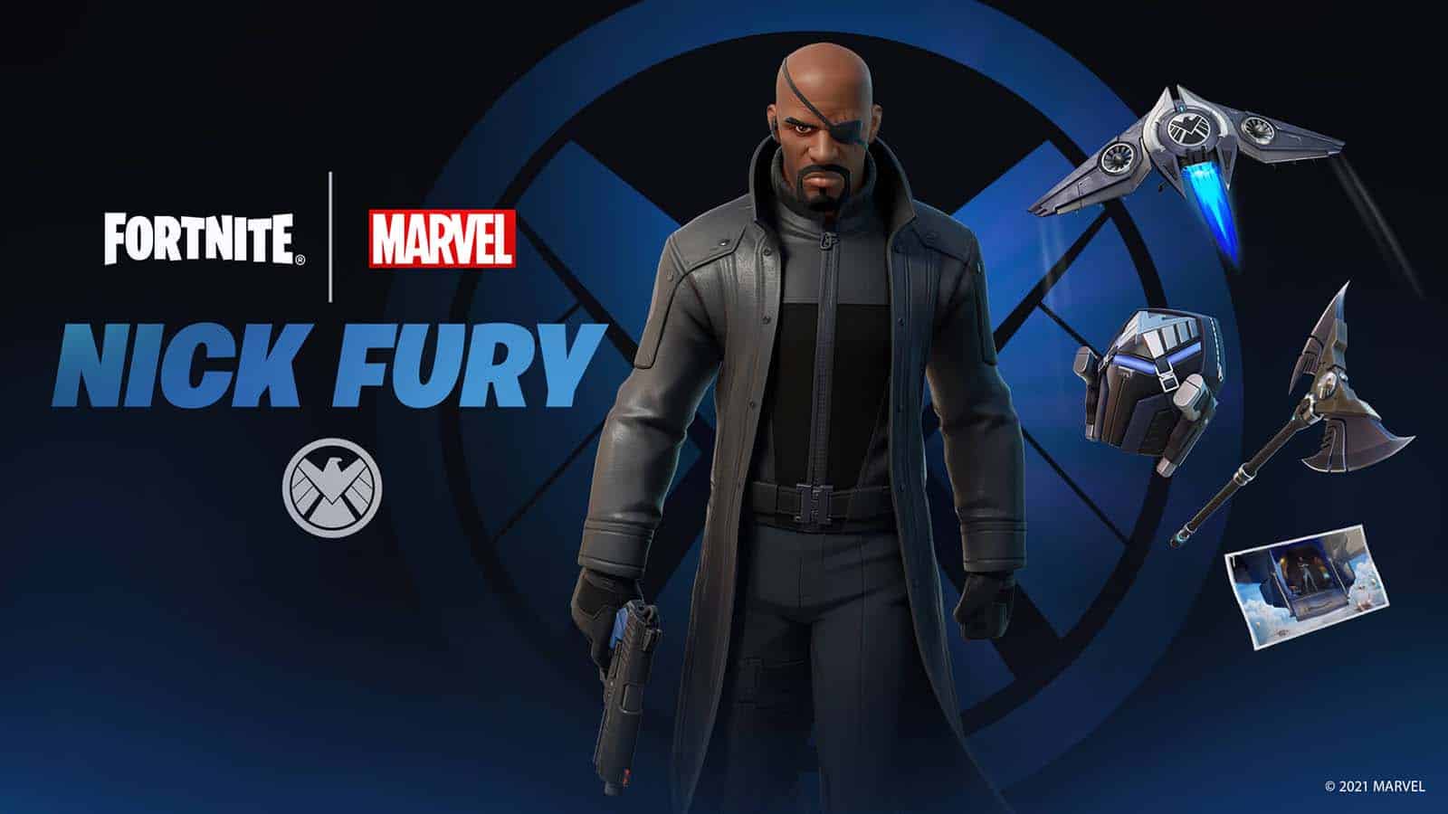 Nick Fury Fortnite skin and accessories