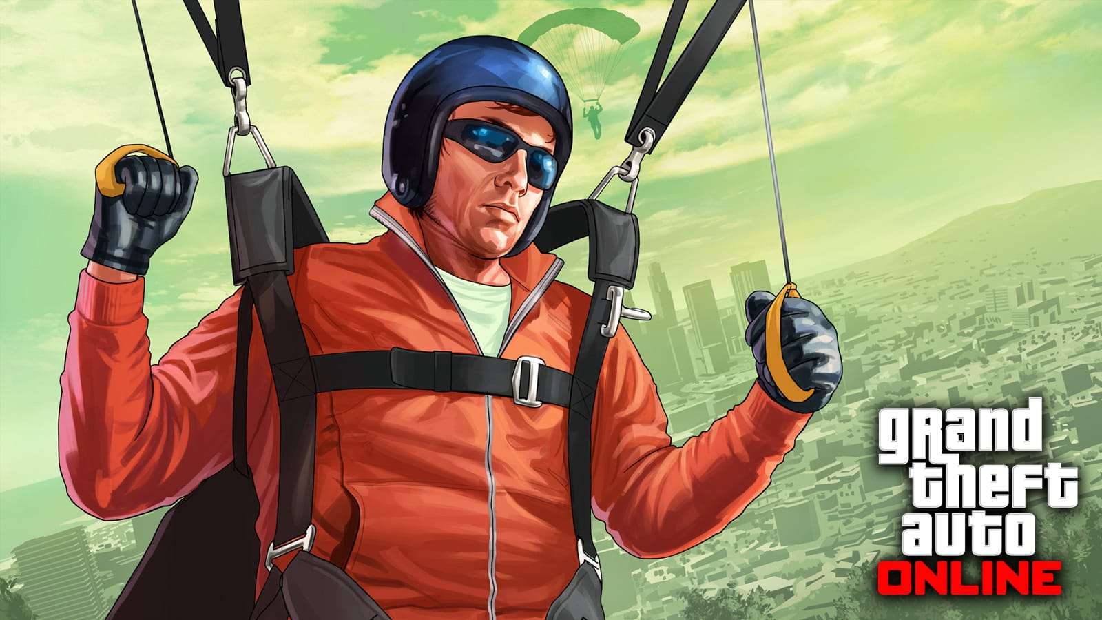 A screenshot of a parachute character in GTA Online.