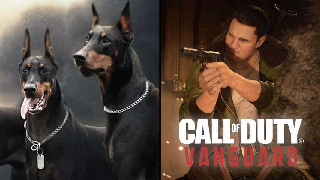 Attack Dogs in CoD Vanguard alongside male character pointing pistol