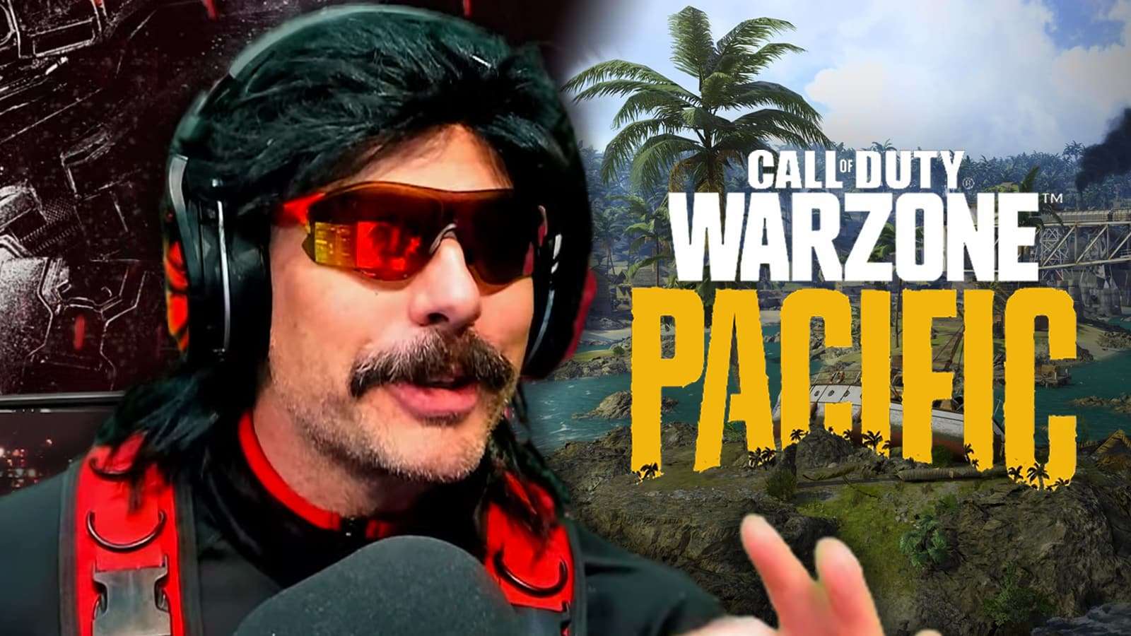 Dr Disrespect next to Warzone Pacific map.
