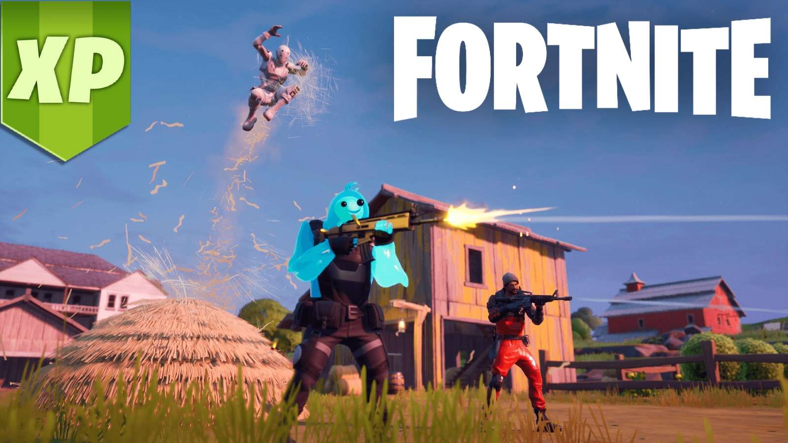 An in-game loading screen in Fortnite with the green XP tag